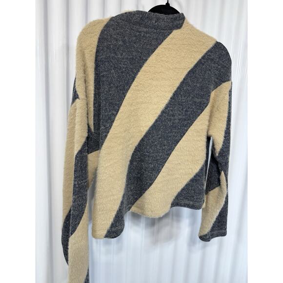 Anthropologie Maeve Mock-Neck Sweater In Sand And Slate Stripes Women’s Medium - Picture 4 of 5